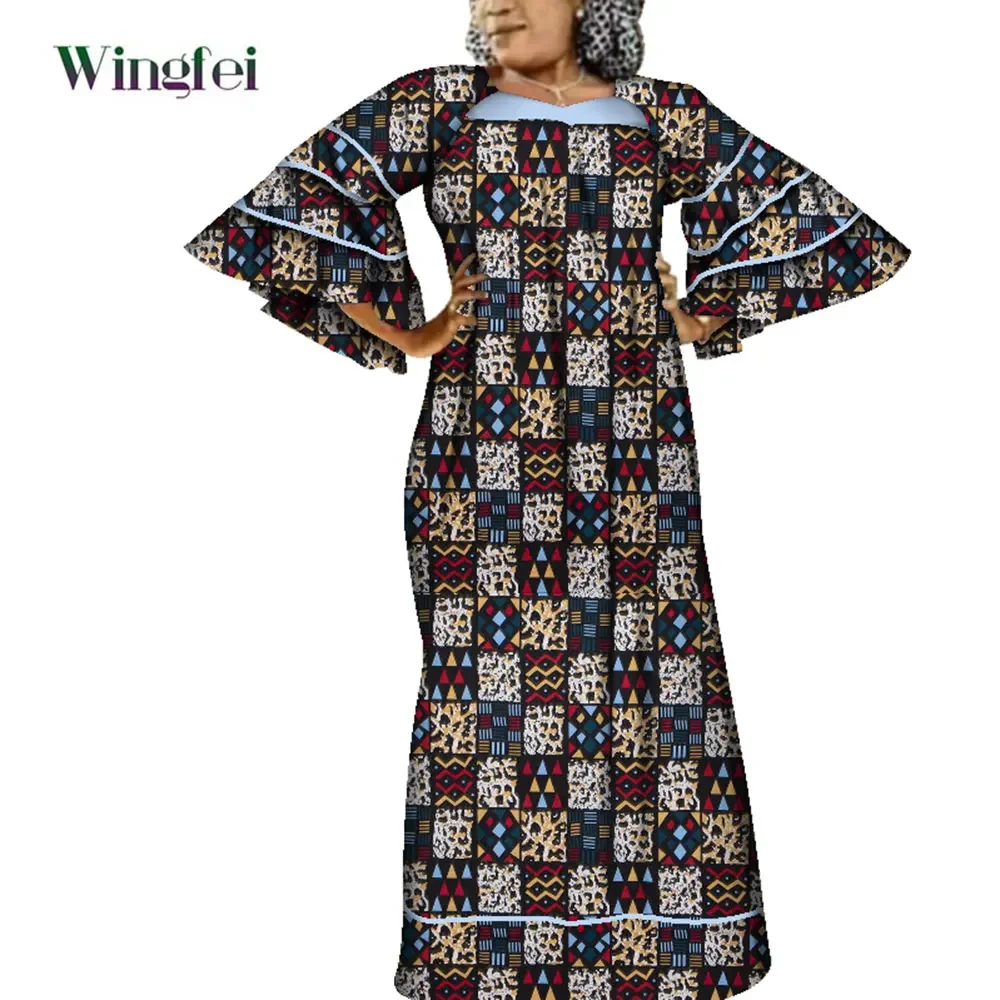 

Ankara Fashion Robe Africaine Floral Print African Clothing Maxi Long Bell Sleeves Dashiki African Dresses for Women WY3937