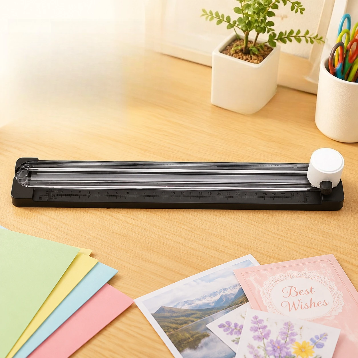 Taglierina per Carta 3-in-1 con Righello Integrato, Strumento di Precisione per Taglio e Piegatura per Foto, Cartoline, Scrapbooking e Forniture di Cancelleria