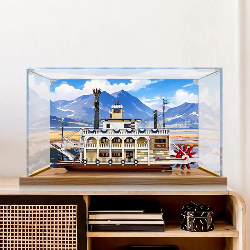 3mm Thick Clear Acrylic Dustproof Display Box for 21356 River Steamboat Building Block Model Storage Protective Cover