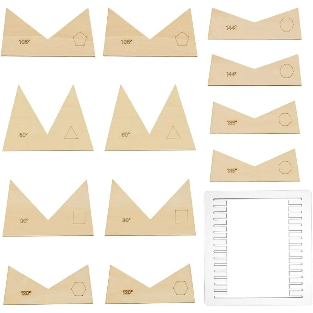 Stained Glass Wedge Tool Glass Layout Frame with 12PCS Wood Sheet Tool for Soldering Stained Glass Together at Different Angles