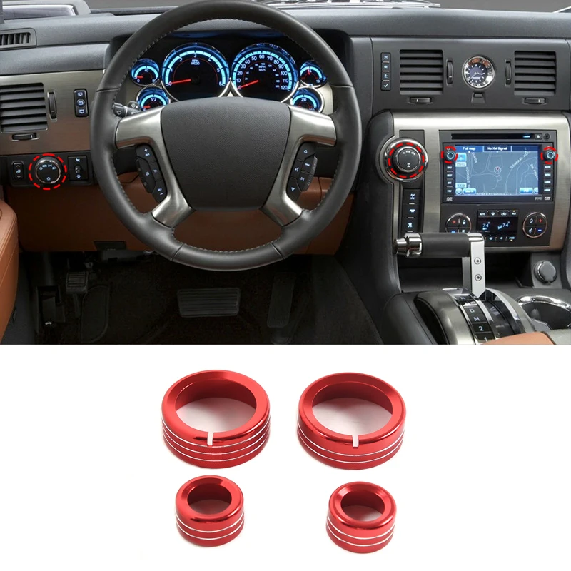 

Aluminum Alloy Silver/Red Car Air Conditioner Switch Knob Ring Cover Fits For Hummer H2 2008-2009 Car Interior Accesories Parts