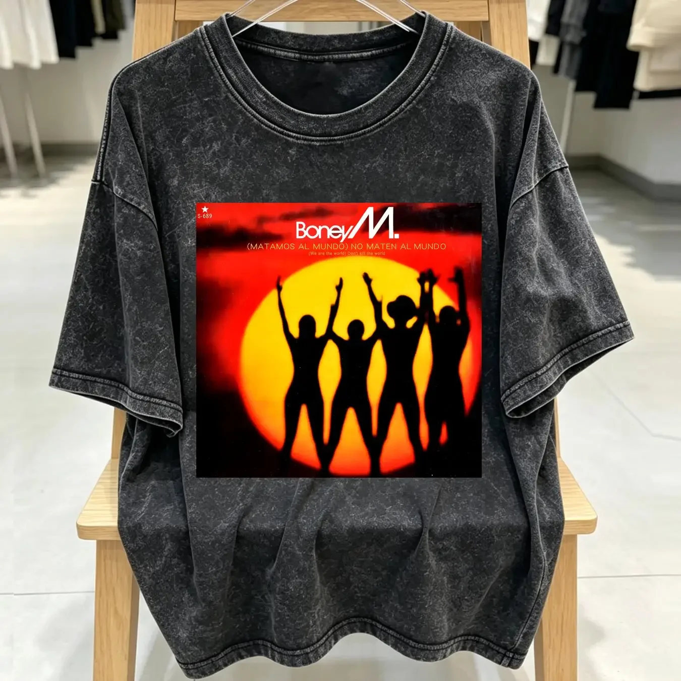 washed T Shirt Boney M We Kill The World Black Size S to 5XL QQ1255 vintage Washed streetwear Breathable designer clothes