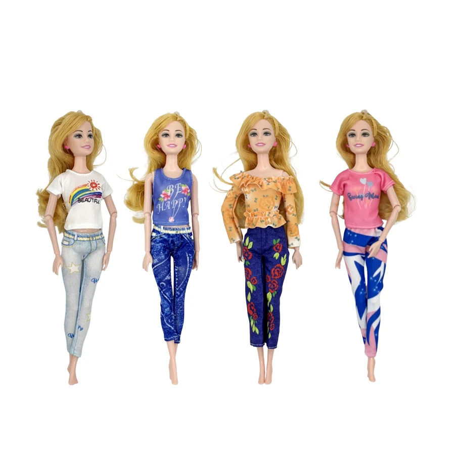 4 stks 1/6 pop Mode Casual Kleding Set Top Shorts en Broek voor Meisje Pop Accessoires DIY speelgoed Poppenhuisminiaturen
