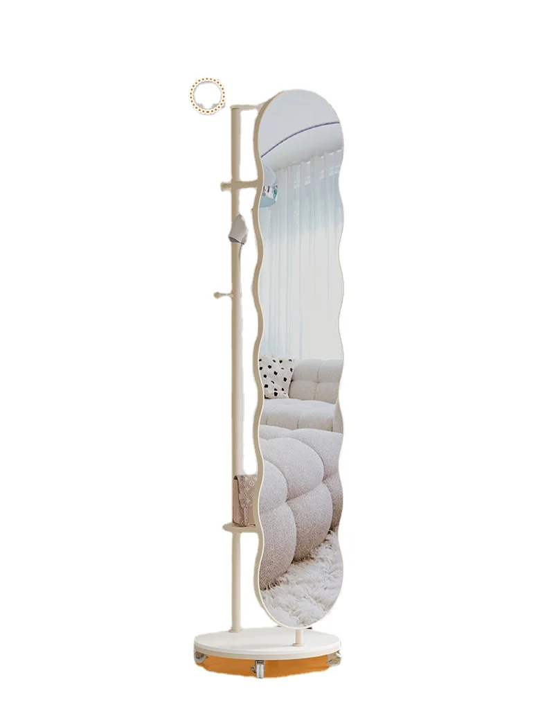 Pqf Rotating Dressing Mirror Full Body Floor Mirror Clothes Rack Coat Rack with Mirror Full-Length Mirror