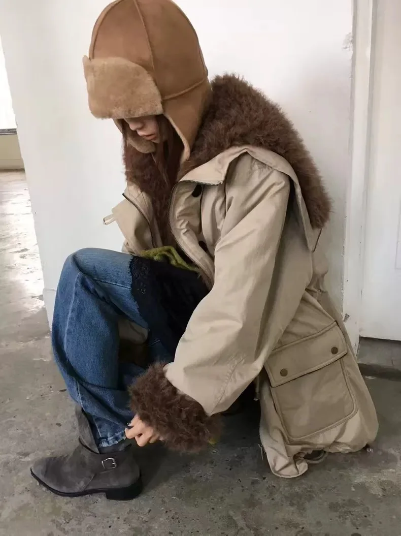 Cappotto Parka lungo da donna East Gate Abbigliamento da lavoro ampio Sle Dstring Colore retrò Colletto in pelliccia di sangue Jaet Chiusura con cerniera Pendolarismo...