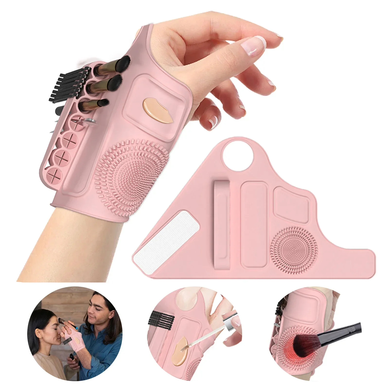 

Silicone Makeup Pad Makeup Accessory Hand Strap With Textured Cleaning Cosmetic Palette Brush holder Storage Glove Holes