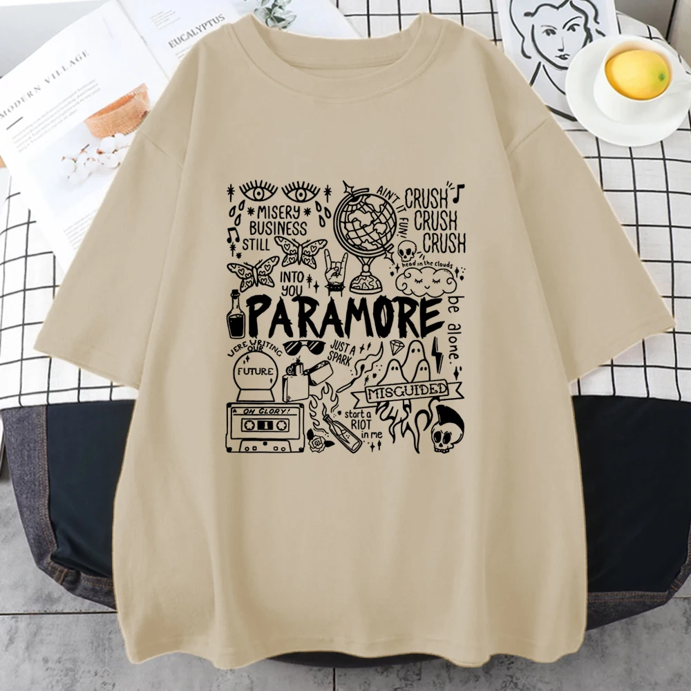 Rock band Paramore Doodle Art Tour Vintage Album print T shirt 2024 Casual Street Hip Hop Tops short sleeve Oversized Unisex Tee