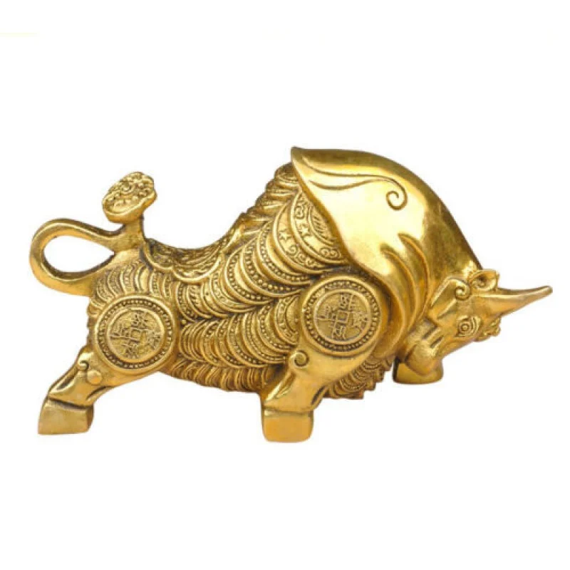 Logo Antique Wall Street Bronze Bull Statue Lucky Coin Money Cow