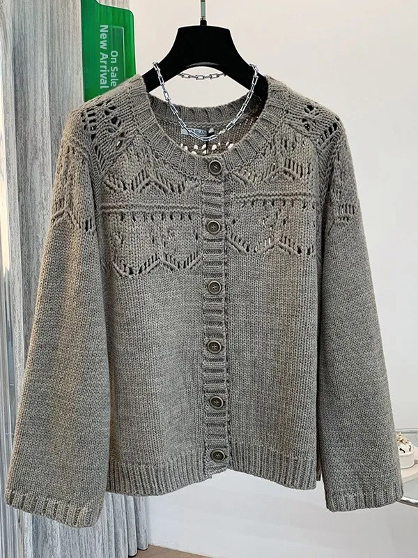 

Женский вязаный свитер Lu een большого размера, ажурный, в винтажном стиле, свободного кроя, однотонный, из тонкой пряжи, кардиган