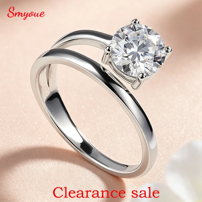 Smyoue 1CT 2CT Moissanite Rings for Women Clearance Sale Items Real Pure S925 Silver Moissanite Jewelry