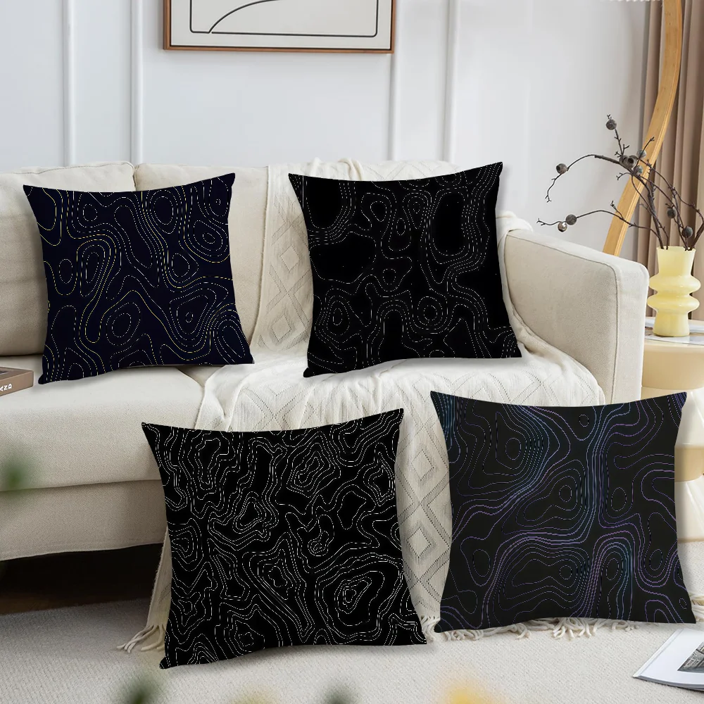 T-Topographic M-Map Black CurveS Cushion Cover For Pillow Printing Sofa Decoration Home Car Room Coffee Office Nordic Simplicity