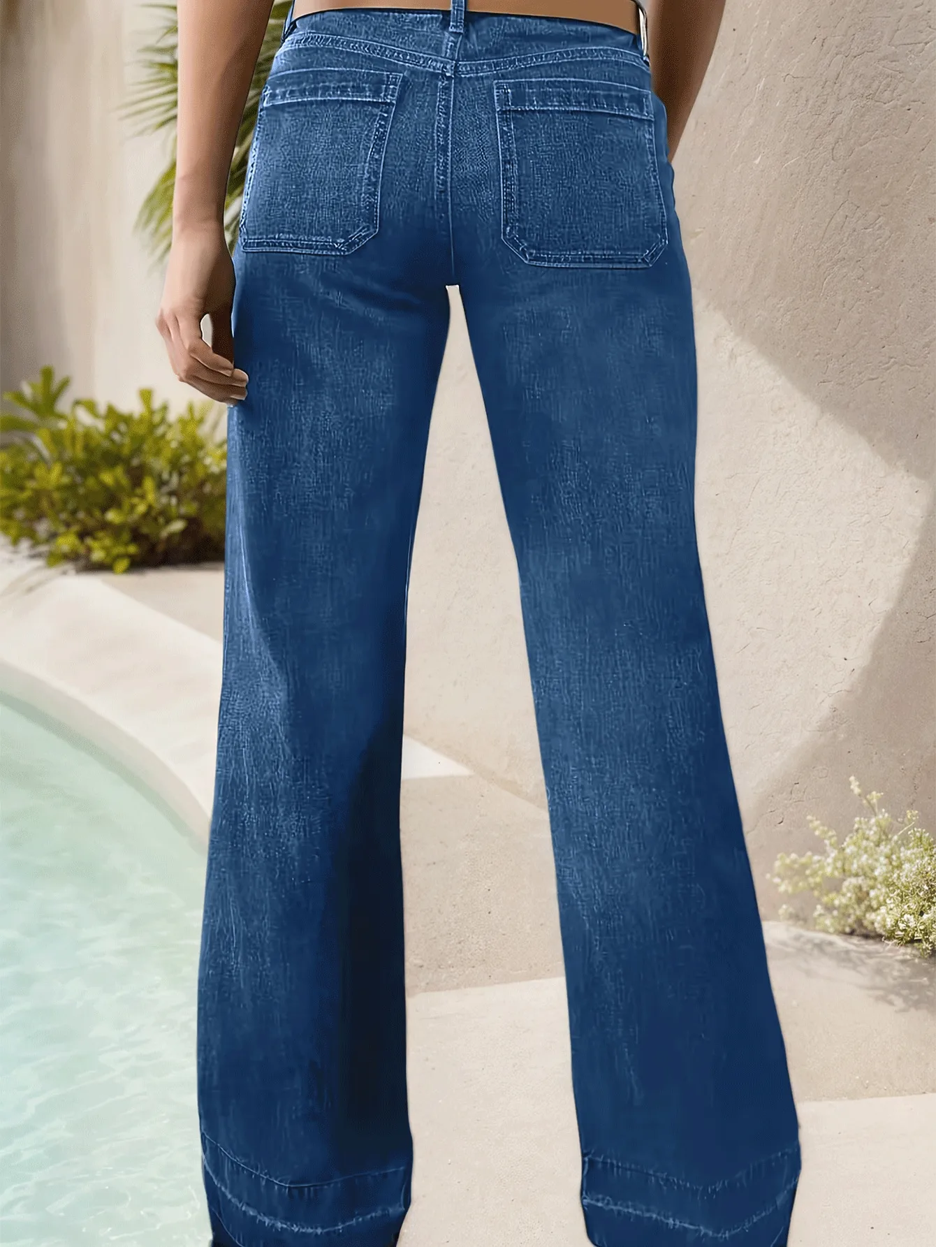 Jean en denim délavé bleu vintage à jambe droite pour femme - Vêtements décontractés de style rétro