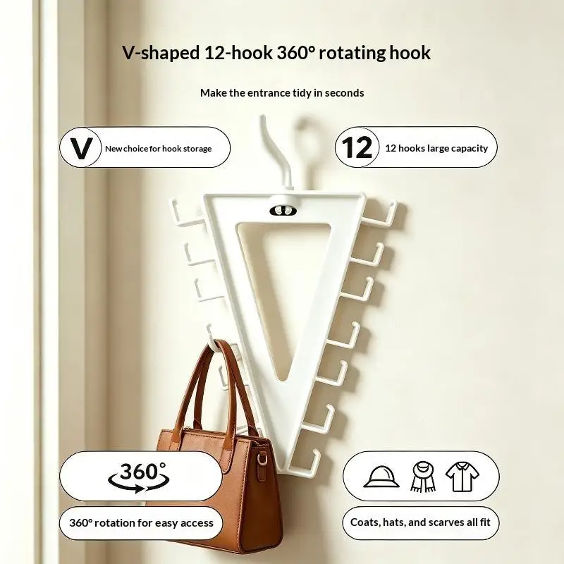 360 Degree Rotatable V Shape Over Door Hanger With 1 2 Hooks White Space Saving Rack For Clothes Hat Bag Scarf Entryway Storage