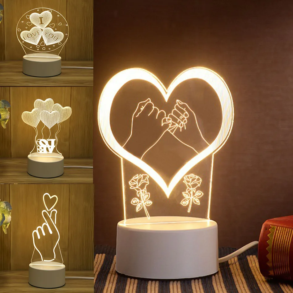 Creative 3D Nightlight USB 3 color Nightlight gift Valentine's Day nightlight gift