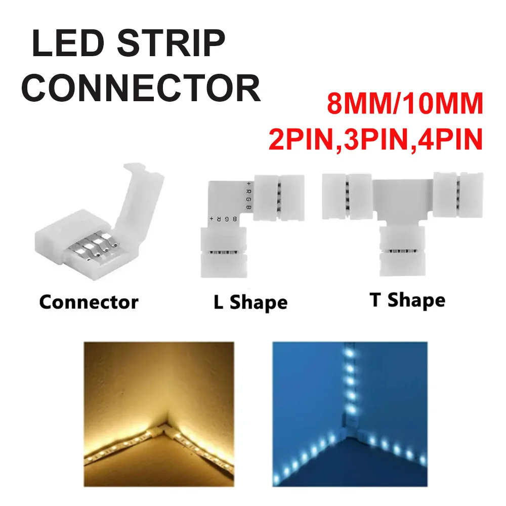 5PCS Free Soldering LED Connector 2 Pin 3 Pin 4 Pin 5PIN T/L/X Shape Corner Connector 8/10MM for RGB SMD 5050 2835 Strip Light