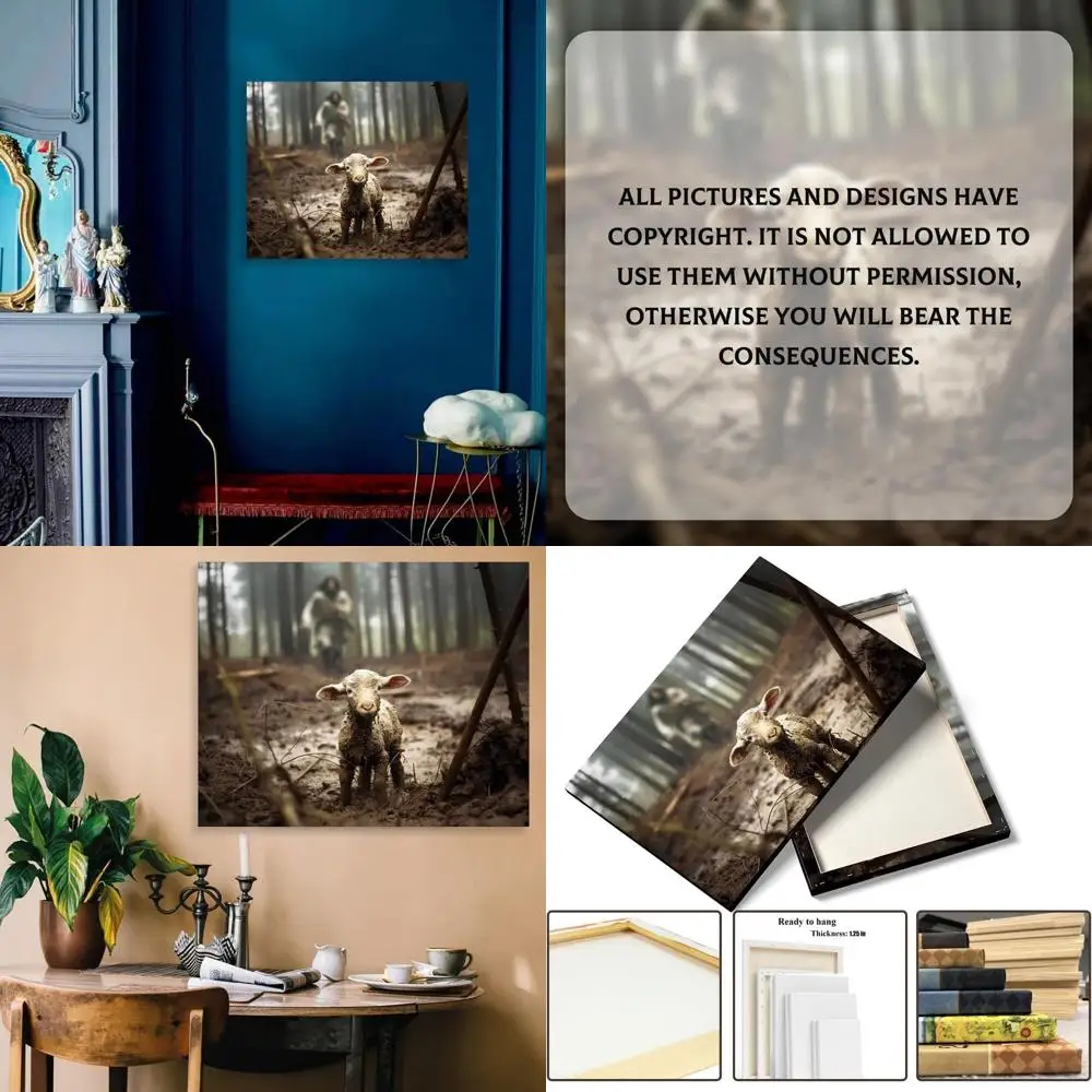 

Christian Canvas Art: Jesus Chasing the Lost Sheep, 30x24 inches, Landscape Style