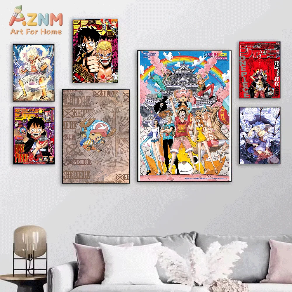 AZNM Unframed Canvas Print One Piece Luffy Zoro Brook Chopper Nika Anime Wall Art Manga Poster Home Decor