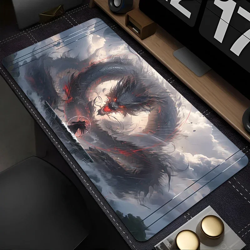 لوحة ماوس للكمبيوتر باللونين الأبيض والأسود، لوحة ماوس تنين مكتبية، ملحقات ألعاب الكمبيوتر، لوحة مفاتيح للكمبيوتر المحمول، حصيرة مكتبية ممتدة هدية