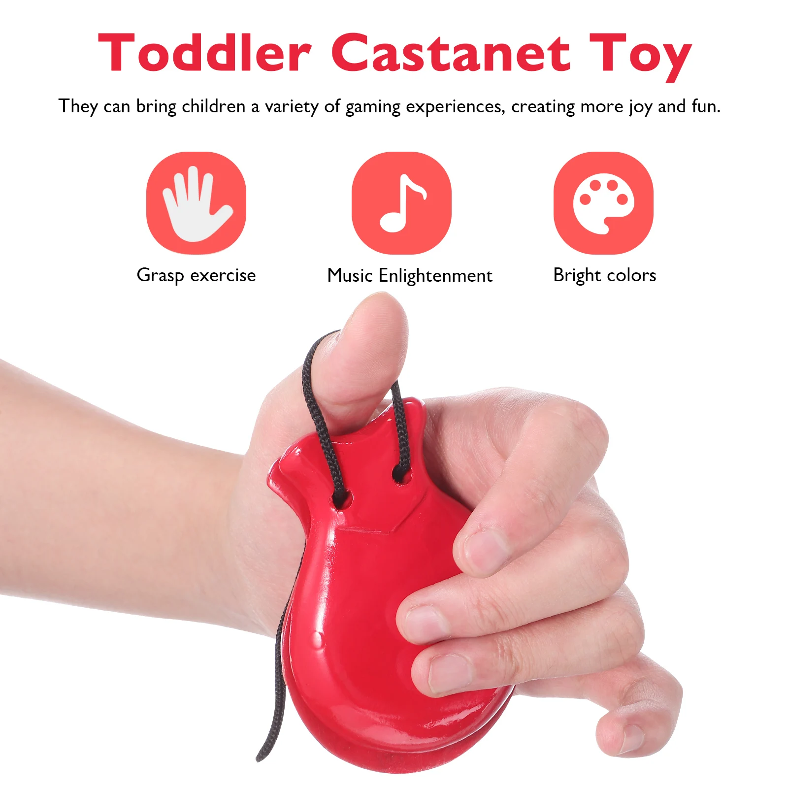

2 Pairs Black Red Wooden Castanets Kids Musical Instrument Percussion Toys Finger Castanets Smooth Loud Educational Toy Class