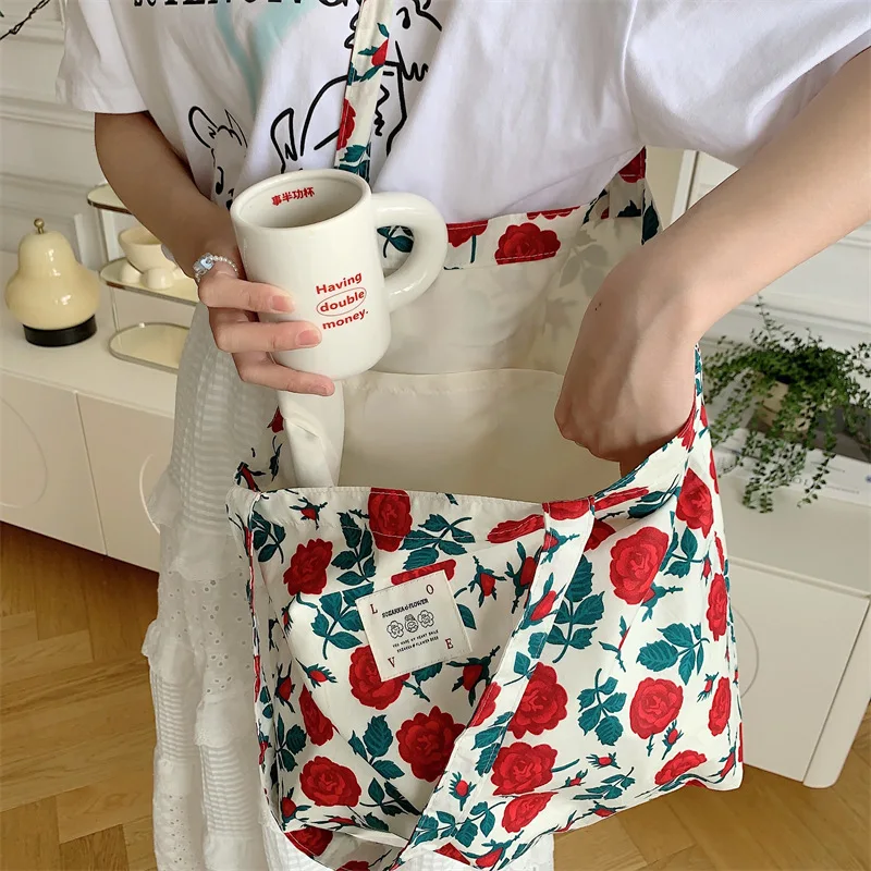 Large Capacity Shoulder Bag Fashion Vintage Floral Canvas Fabric Shopping Bags Handbags Book Bag Ladies Casual