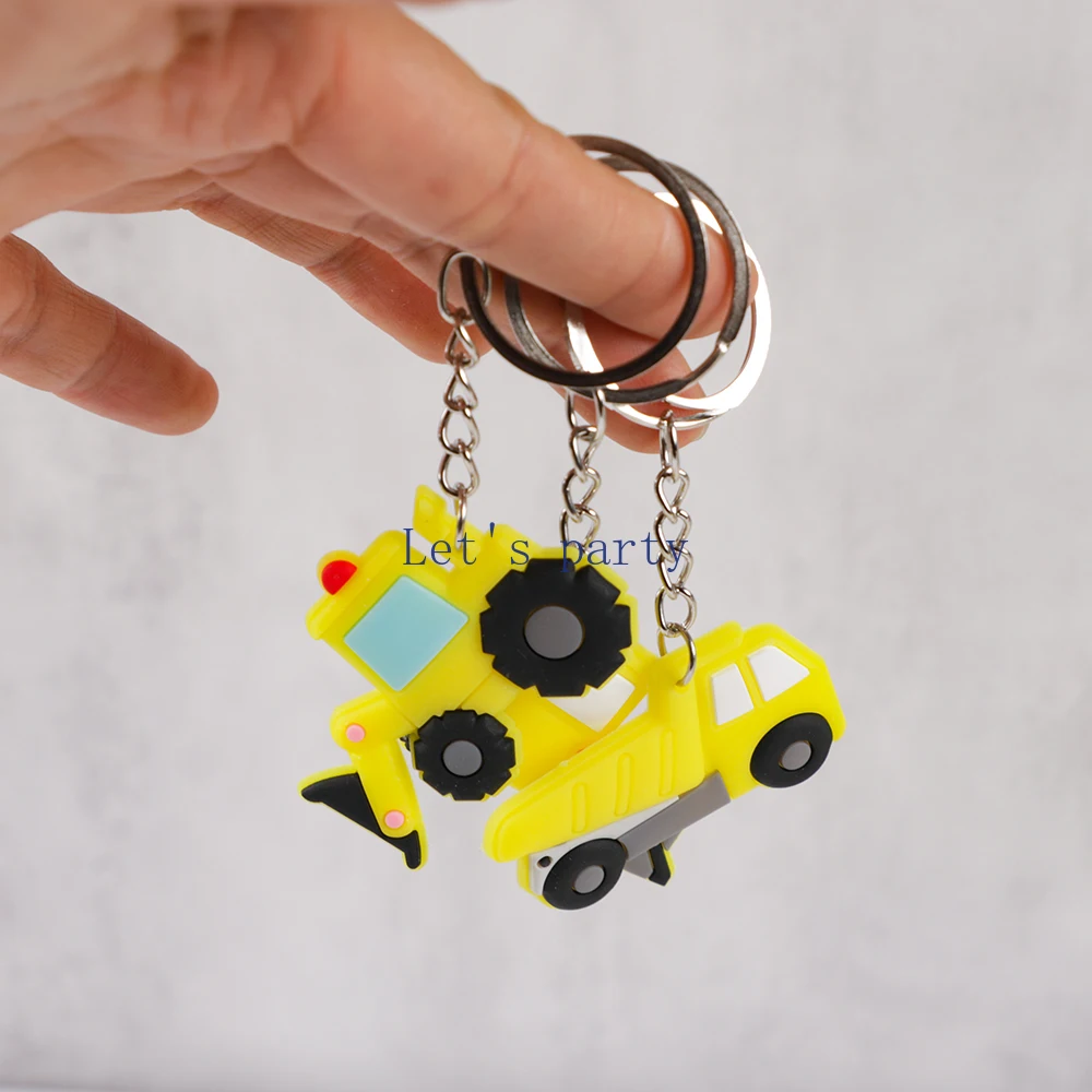 12Pc Cartoon PVC Construction Engineering Vehicle Excavator Keychain Backpack Pendant for Kids Birthday Party Favors Pinata Gift