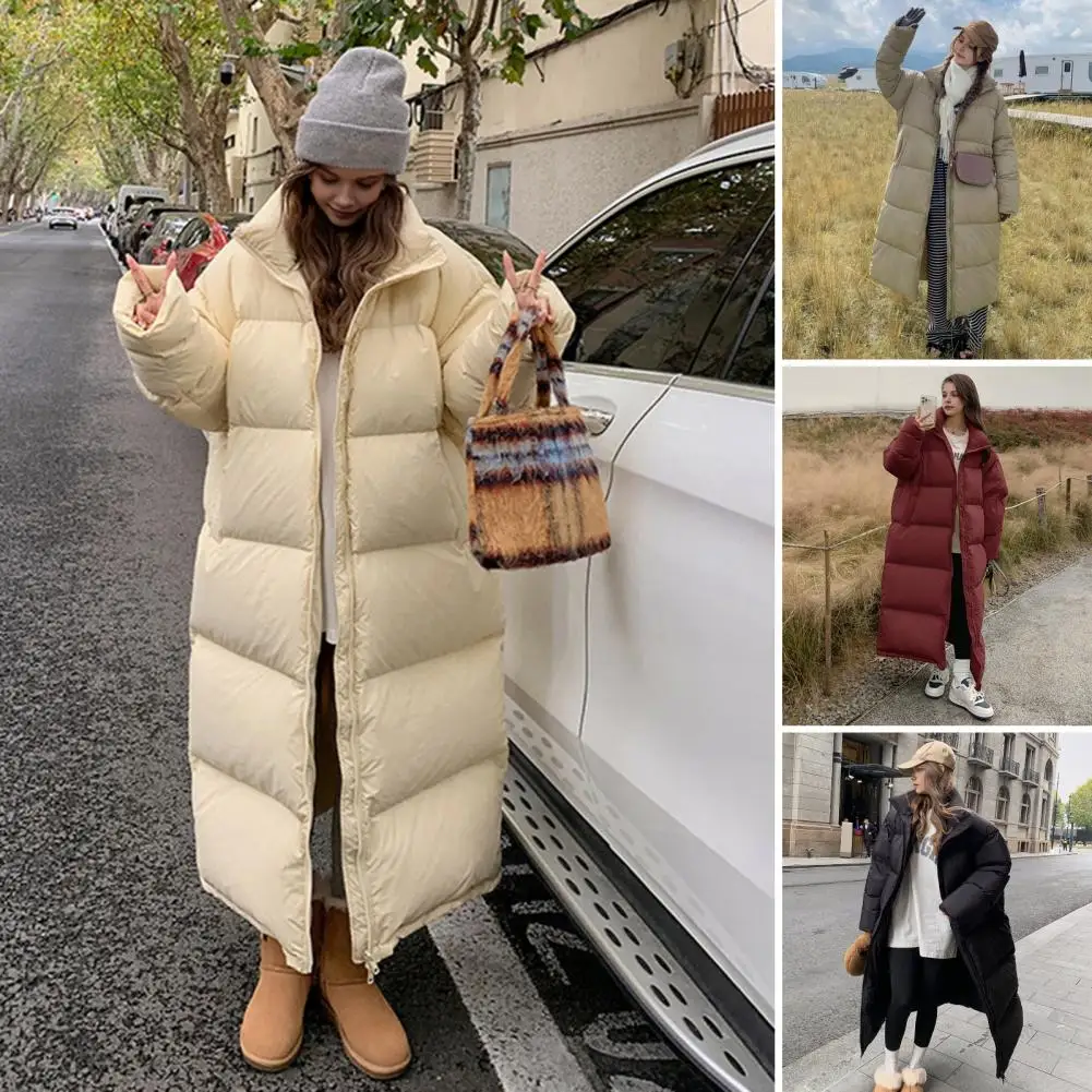 Women's Autumn And Winter New Long Cotton-padded Jacket, Thickened Warm Cotton-padded Jacket Zipper Closure Windproof Jacket