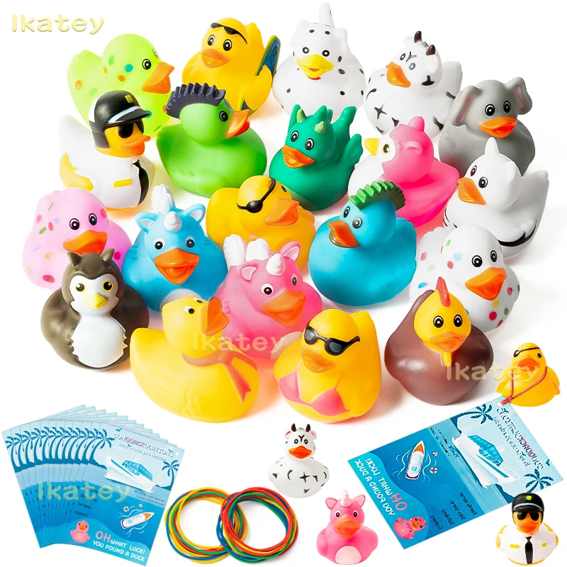 60PCS Cruise Duck Tags Kits Multi-Colored Rubber Ducks for Cruise Ships Cruise Ducks Hiding with Tags Passport Card Rubber Bands