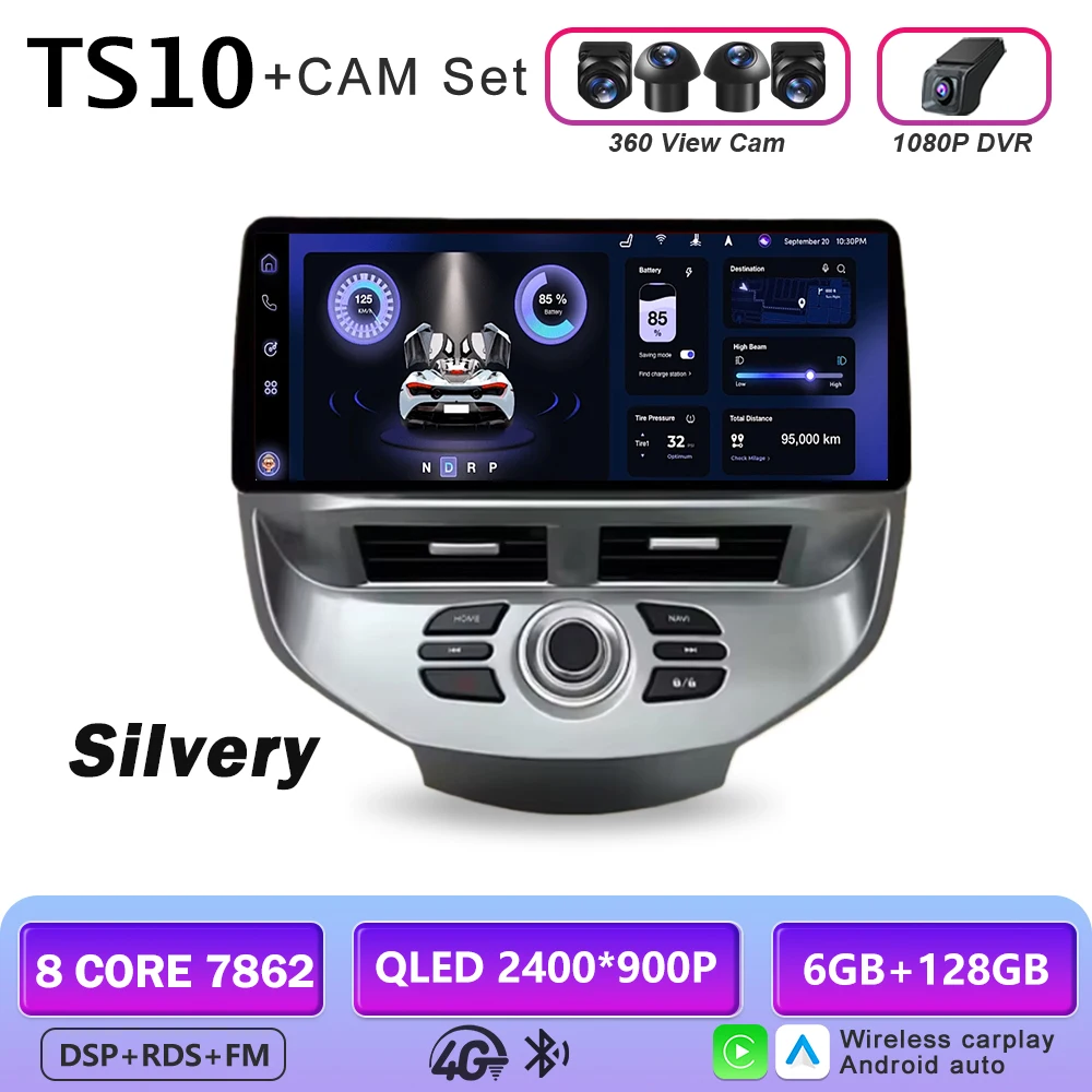 12,3 inch autoradio GPS draadloze Carplay QLED scherm voor Ford Fiesta MK6 MK7 2009-2016 LHD RHD Android multimediaspeler