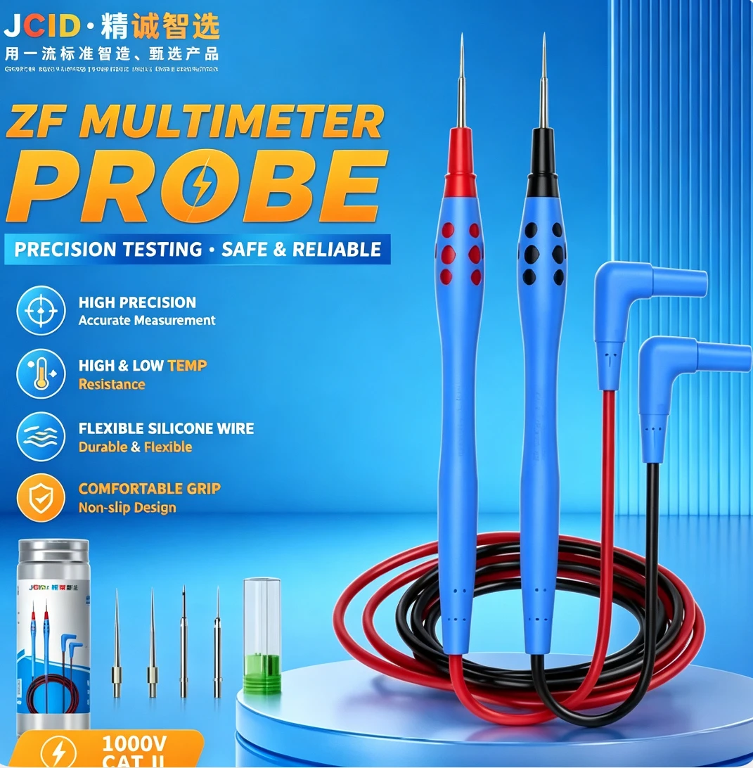 JCID ZF005/ZF003 Multimeter Test Probe 1000V 20A Ultra‑Fine Replaceable Needle Tips for Phone PCB Repair Multimeter Pen