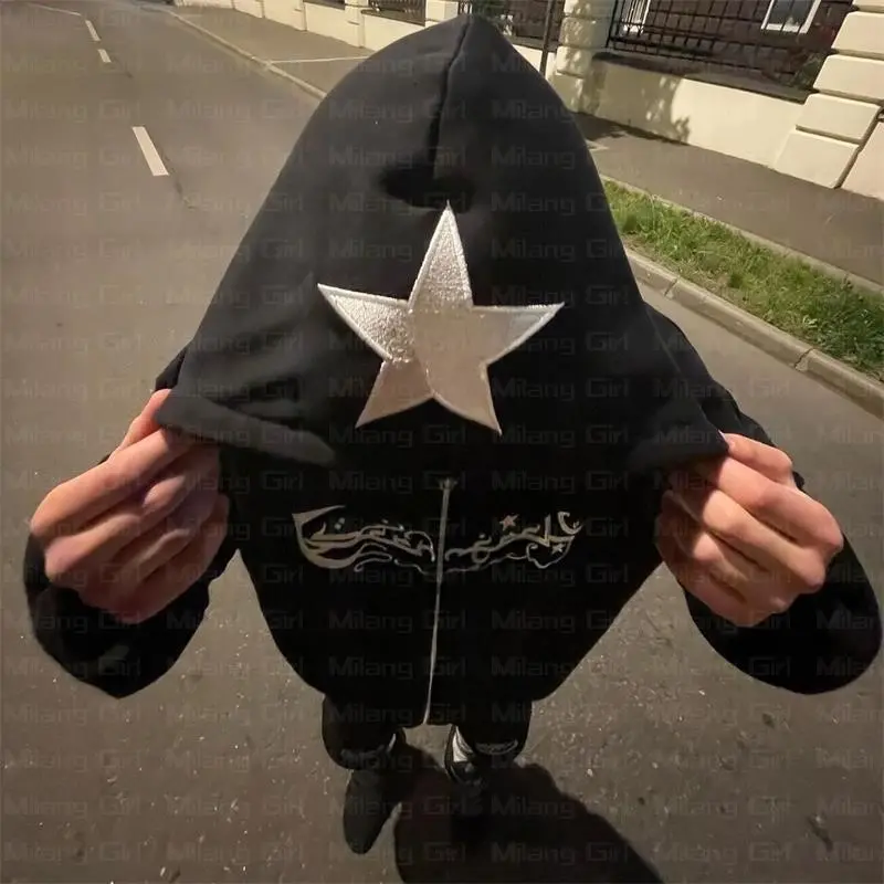 Zip up Hoodie Fashion embroidery Star graphics Men\'s hoodies Sweatshirt gothic Sport Coat Long Sleeve Oversized hoodie jacket