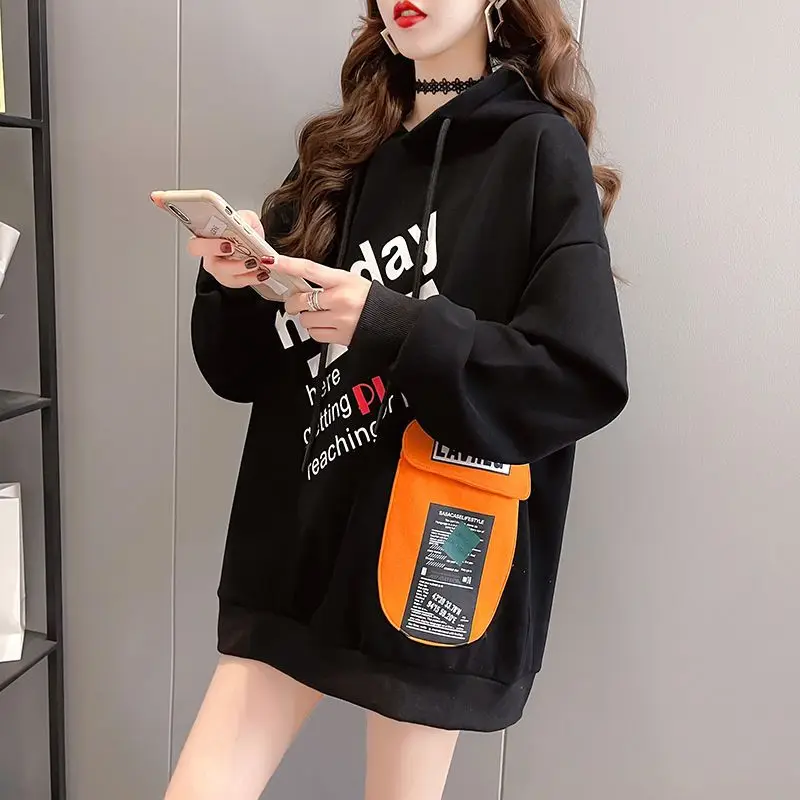 Street Casual New Lacing Thin Hoodies Spring Autumn Long Sleeve Print Letter Loose Pullovers Top Fashion Vintage Women Clothing