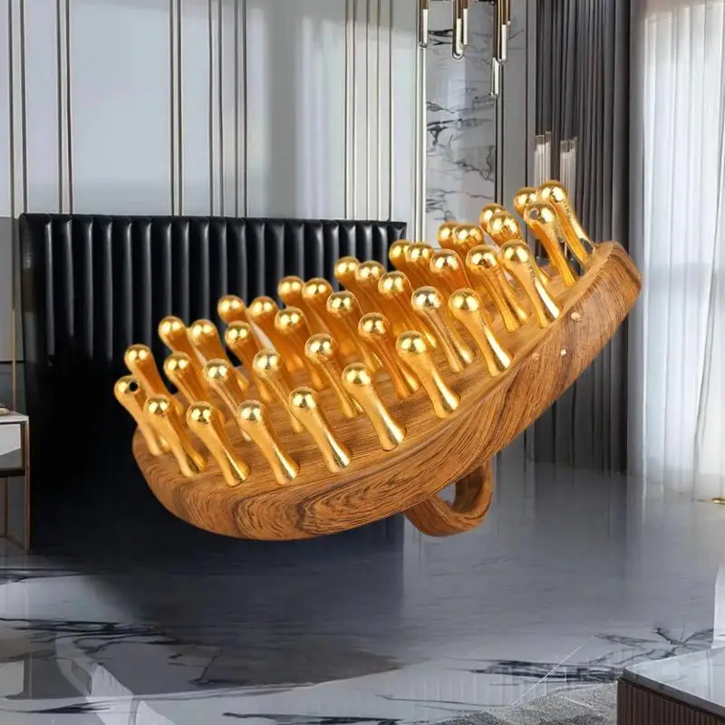 39-Tooth Solid Brass Meridian Brush Wooden Handle Massage Brush Multipurpose Beauty & Body Massage Tool