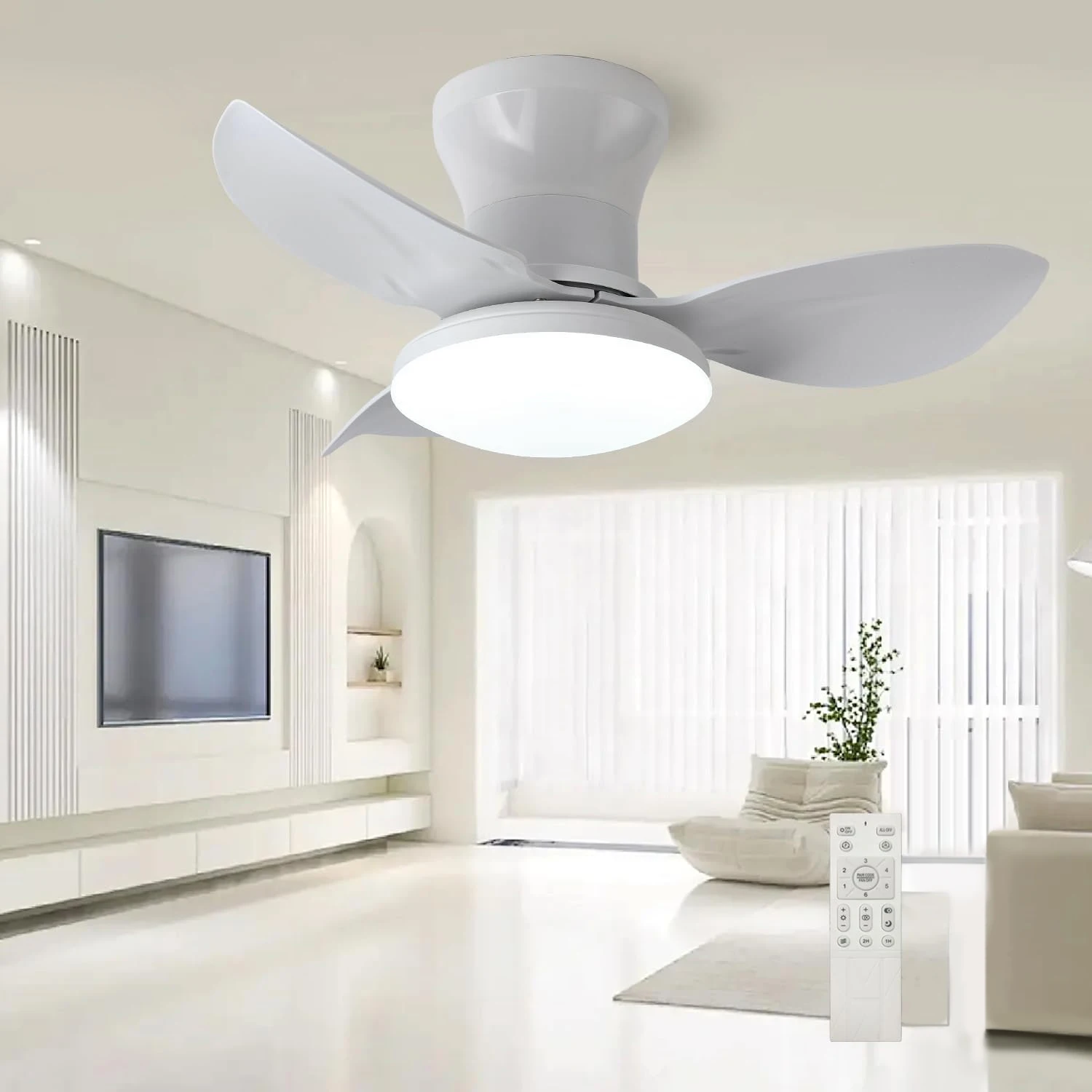 Ventilateurs de plafond avec lumières et télécommande, ventilateur de plafond LED à 3 températures de couleur réglables, réversible, silencieux, blanc