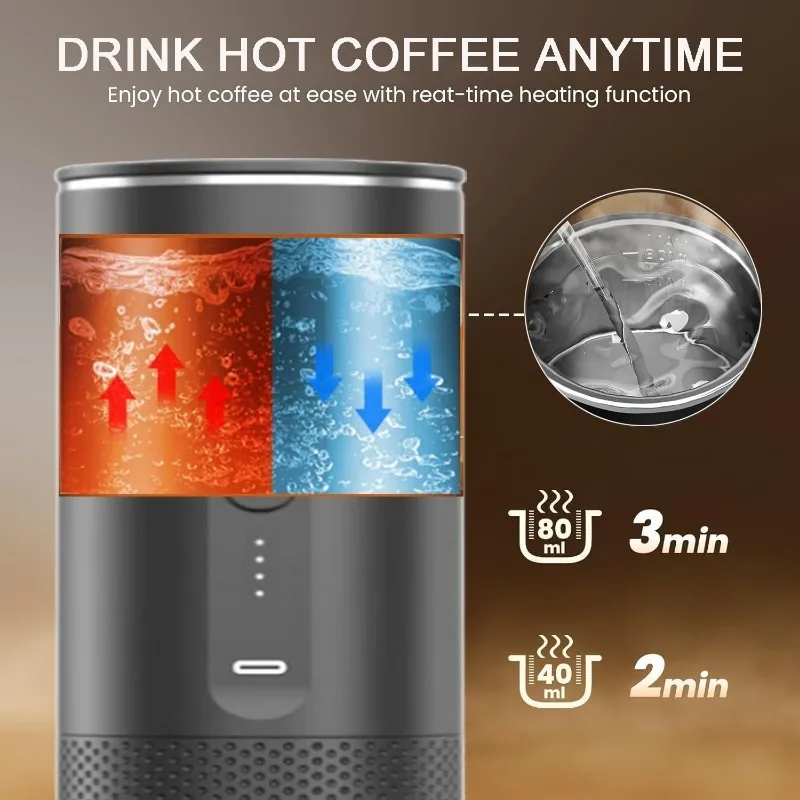 3-in-1 draadloze draagbare espressomachine Capsule koffiepoeder Reiskoffiezetapparaat Slimme extractie Draadloze verwarming Camping