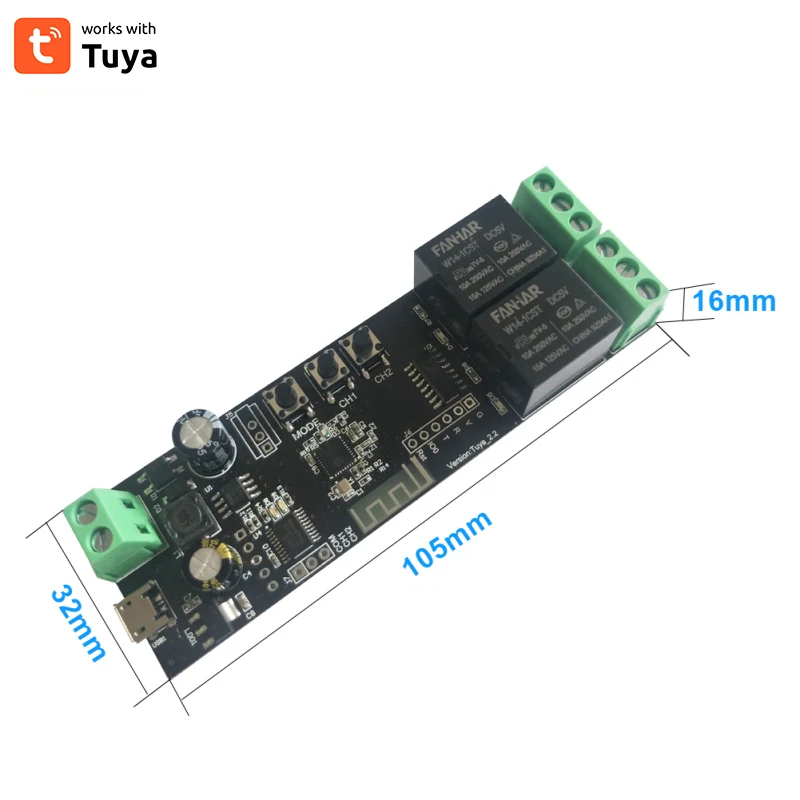 12v Remote Control Switch Module Tuya Wifi Inching Self-locking Voice Control Work With Alexa Google Home 1/2/4 Gang Diy Switch