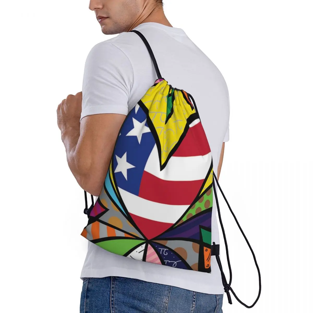 Aangepaste patroon logo tas met trekkoord Britto Anime reisrugzak student opbergtas schooltas   