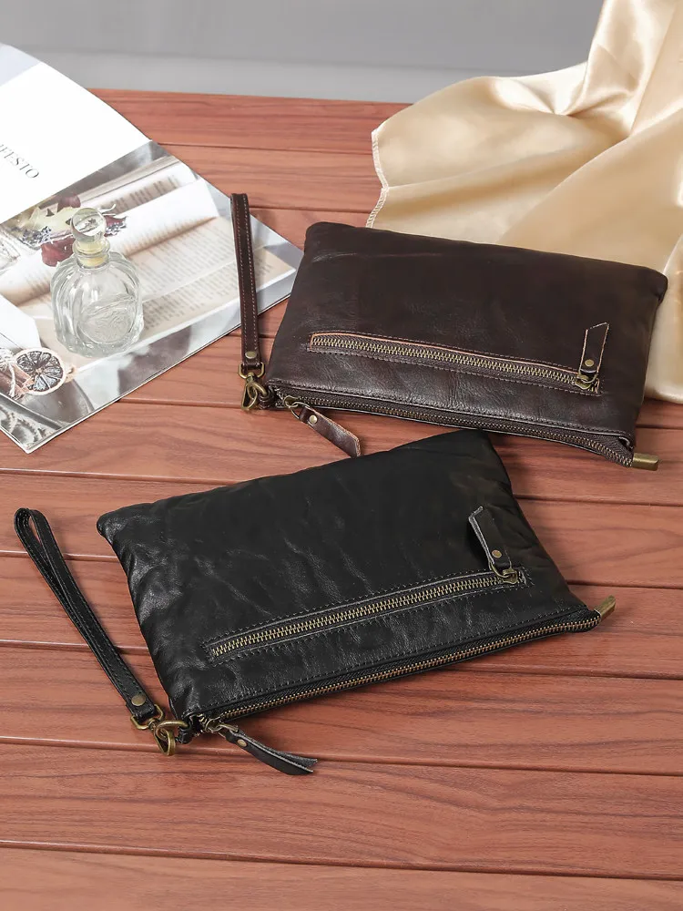 Men's handbag genuine leather vintage leisure hand-dyed pebbled leather handbag street mobile phone bag