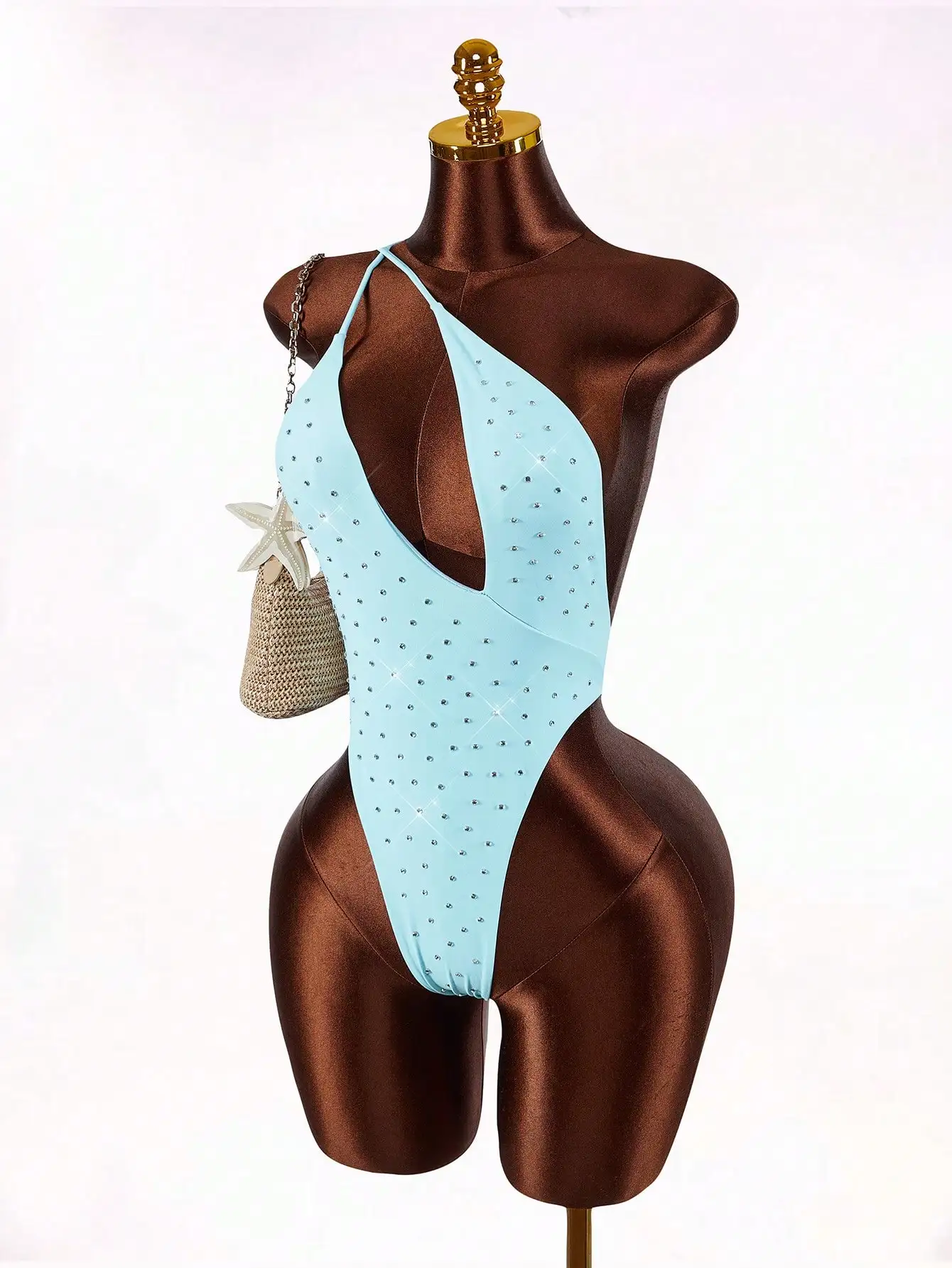 

Sexy Asymmetric Hollow Out One Piece Swimsuit With Rhinestone For Beach Vacation