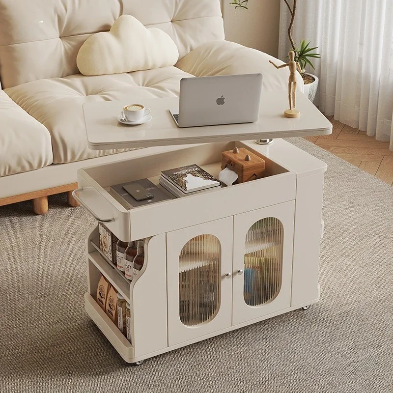 New Chinese balcony tea table 2025 new movable, liftable and rotating living room multi-functional storage small side table