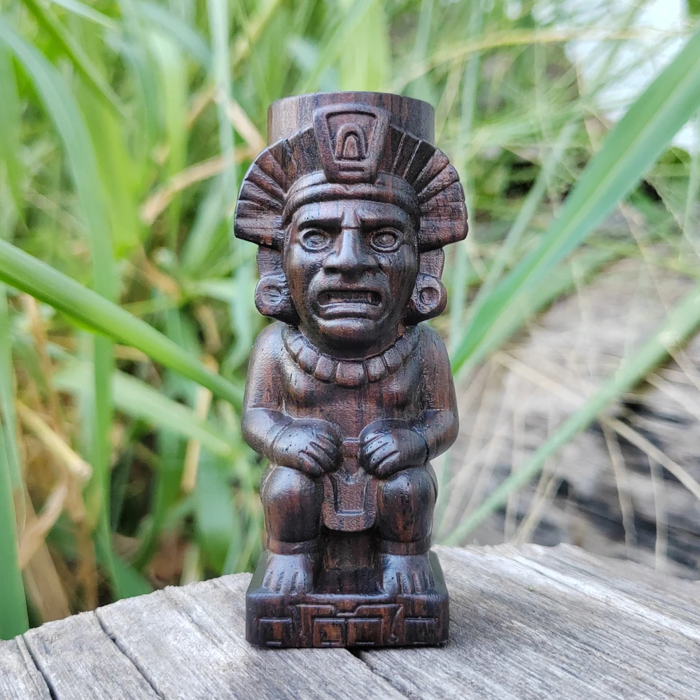 3.2 Inch Aztec Totem Pillar Hand-Carved Wooden Ornament, Ancient Civilization Style, Figure Theme, Suitable for Halloween Decorations, Office Decoration, Party Decoration, Housewarming Gift, Desktop Decoration, Bedroom, Back-To-School Season Gift