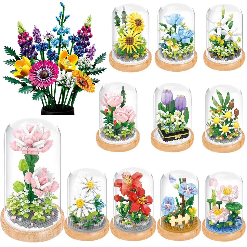 MOC Creative Wisehawk Mini Flower Pot Plant Building Block Funny Tulip Decoration Bricks DIY Christmas Boys Kids Toys Gifts