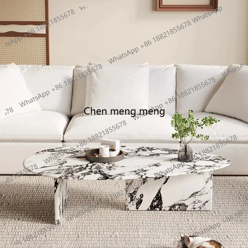 2025 French Cream Coffee Table - Calacatta Gold Vein Marble Irregular Shape, Luxury Small Living Room Centerpiece