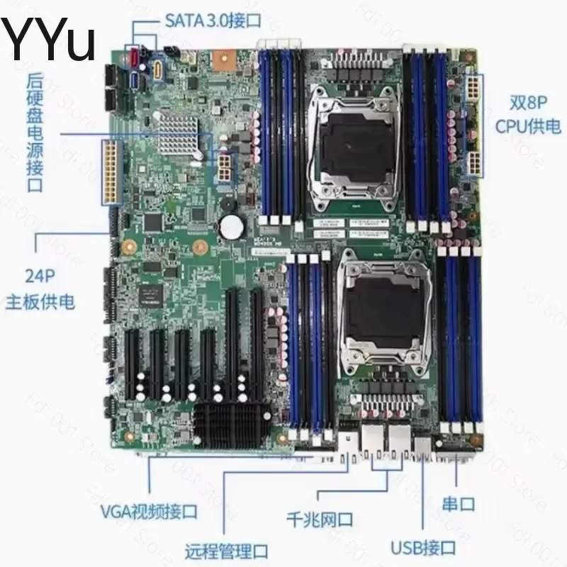 Dual Socket X99 Server Motherboard E ATX LGA2011-3 for Intel Xeon E5 2680 V4 CPU DDR4 ECC REG RAM Support M.2 NVMe SSD