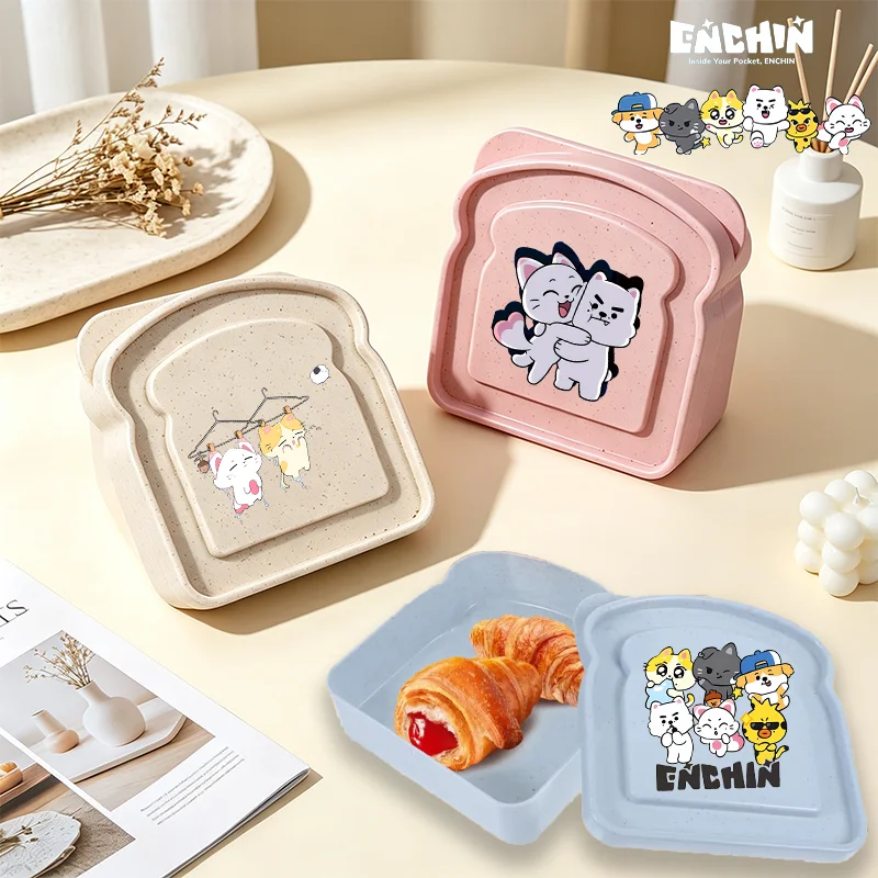 ENHYPEN Toast Shaped Lunch Box Kpop Cartoon Sandwich Bento Case with Lid Office School Outdoor Portable Food Container Fans Gift