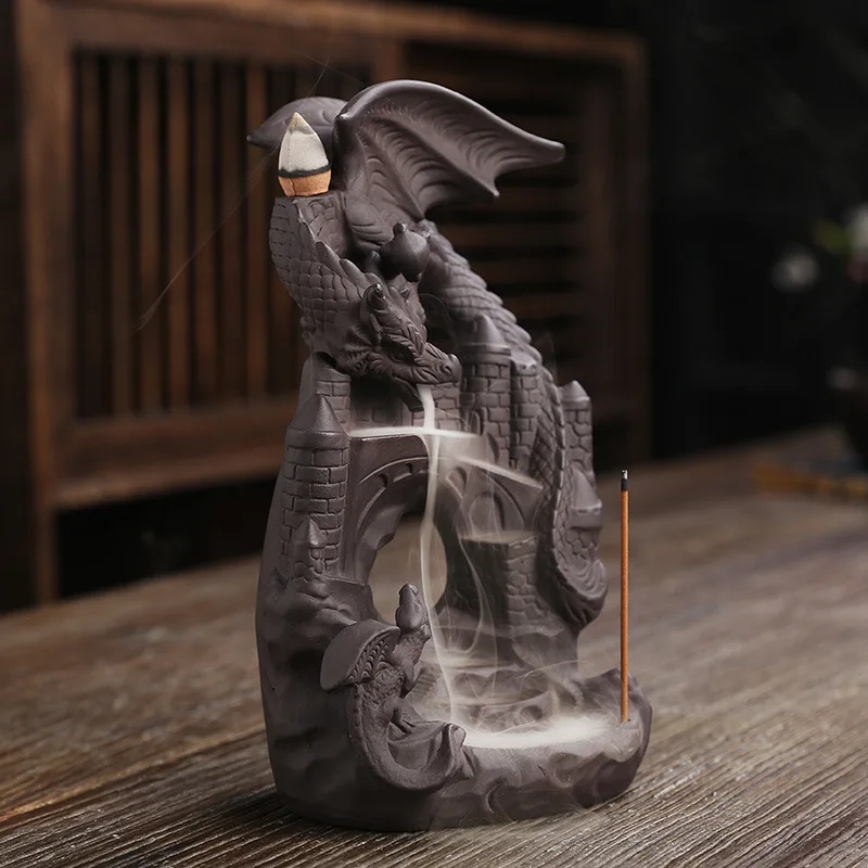 Purple Clay Pterosaur Backflow Incense Burner Home Decor Craft Ornament Creative Castle Pterosaur Backflow Incense Burner