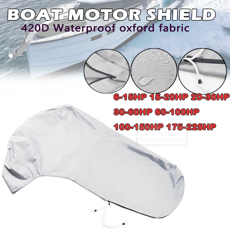 420D Boat Full Outboard Engine Cover Heavy Duty Grey Engine Motor Covers Protector For 6-225HP Waterproof