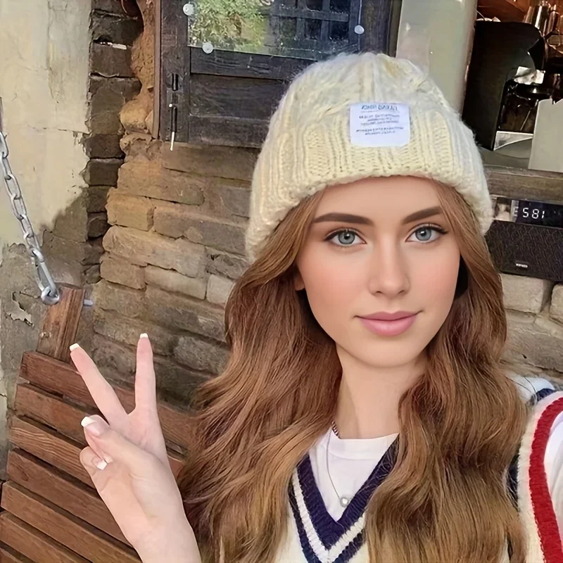 Unisex Thread Knitted Hat Winter Keep Warm Hats Female Beanie Hat Women Solid Color Cap Couple Cap Bonnet Lady Crochet Caps