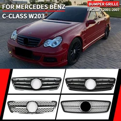 For Mercedes Benz C-Class W203 2001-2007 C200 C240 C320 Chrome Silver Diamonds Style Grille Black GTR Style Front Bumper Grille