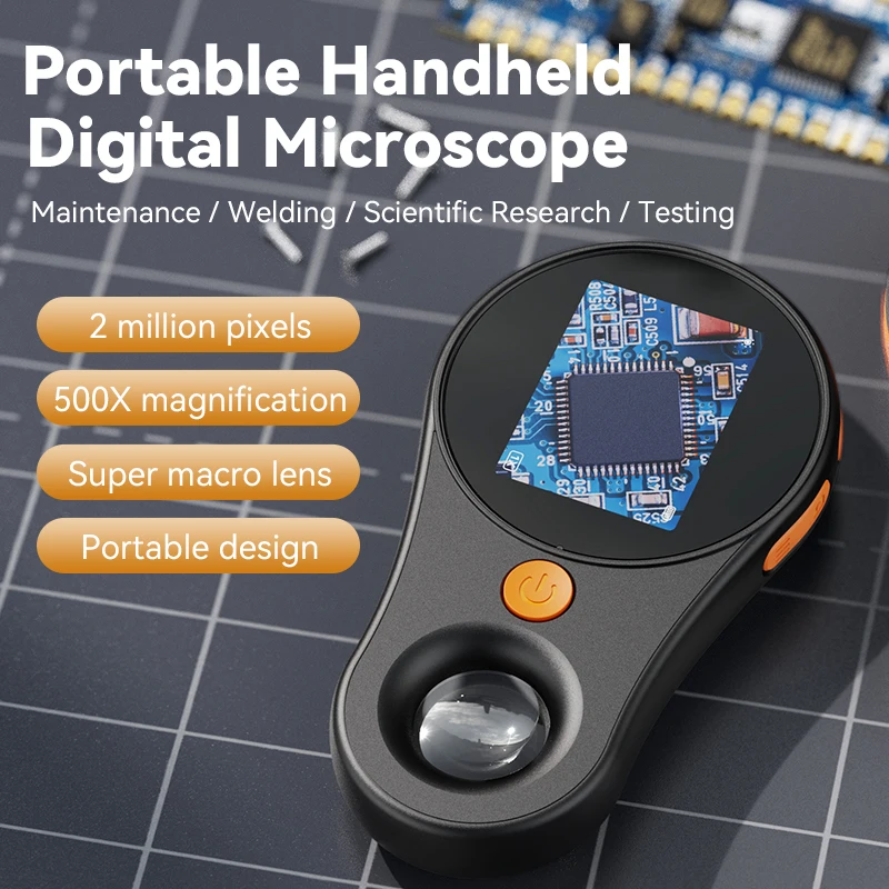 2MP Lens Pixels Handheld Digital Microscope 500X HD IPS Color Screen Circuit Board Watch Repair Coin Diamond Fabric PC Magnifier