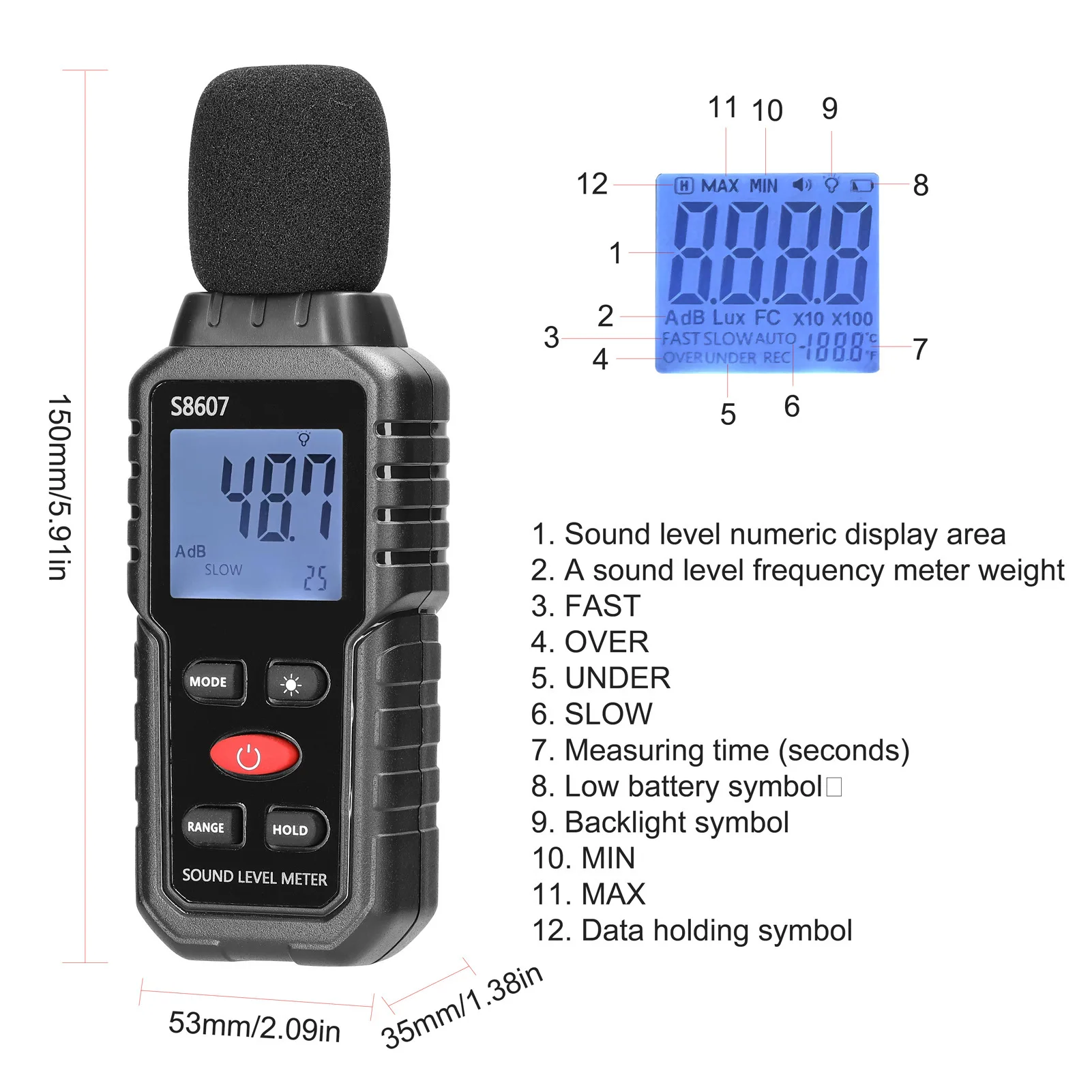 Environmental Noise Detector, Portable High Precision Decibel Sound Level Meter
